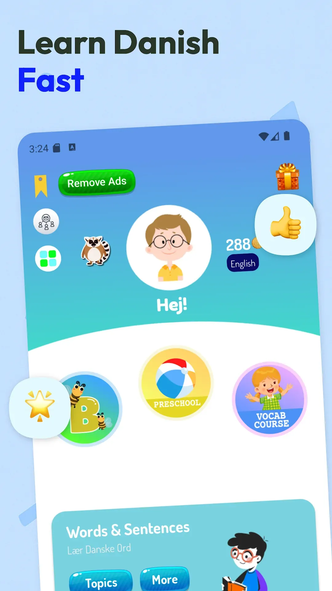 Learn Danish - Speak Danish main screen