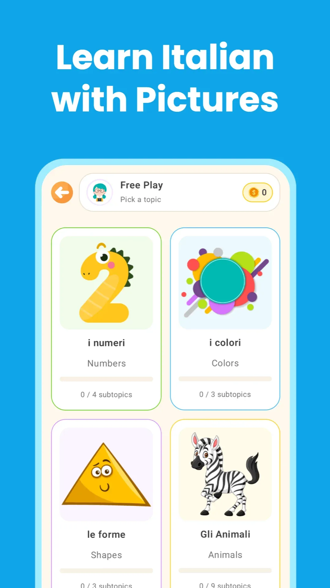 Learn Italian For Beginners main screen