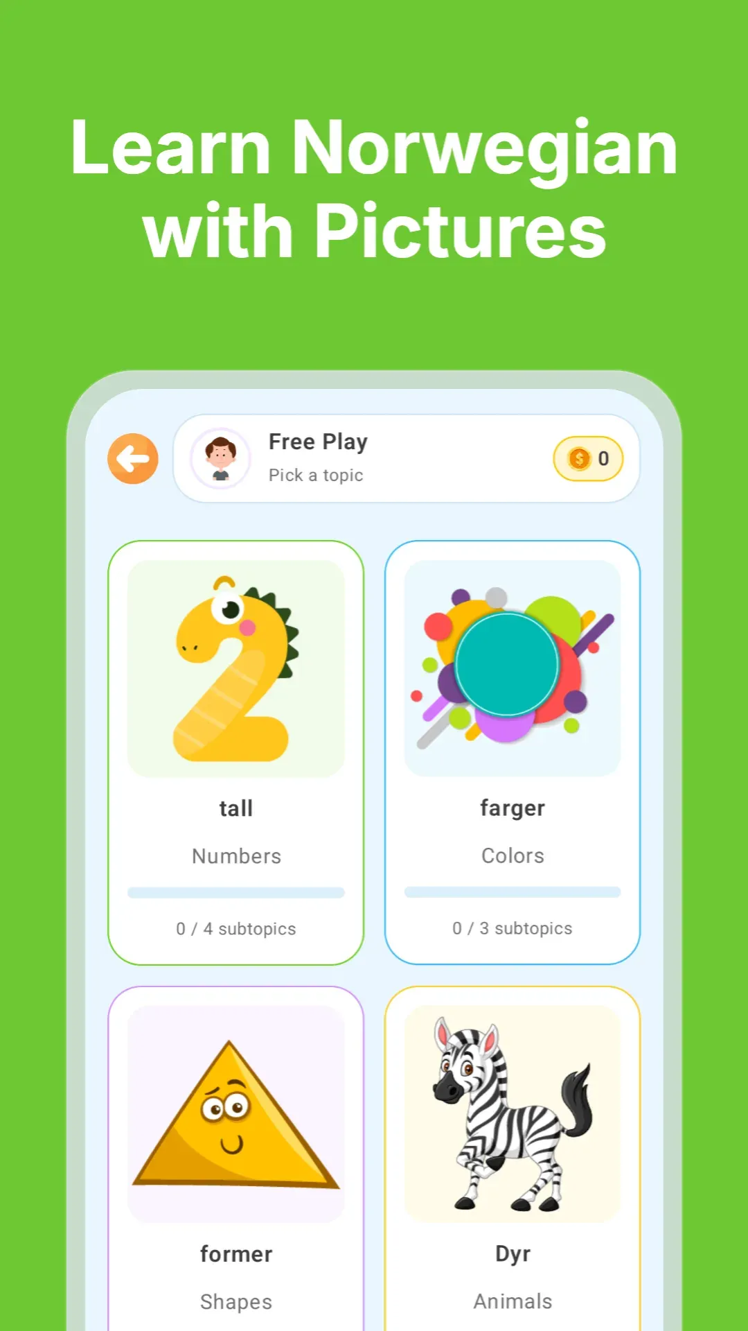 Learn Norwegian For Beginners main screen