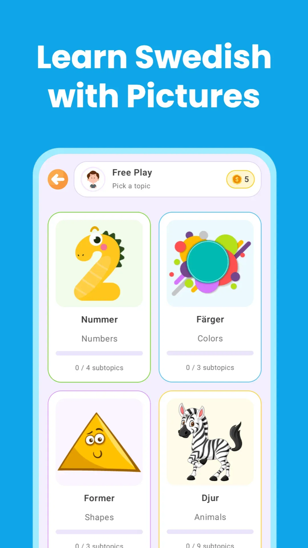 Learn Swedish For Beginners main screen